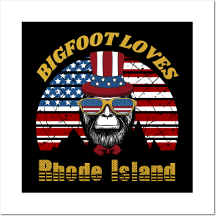 Bigfoot loves America and Rhode Island Posters and Art